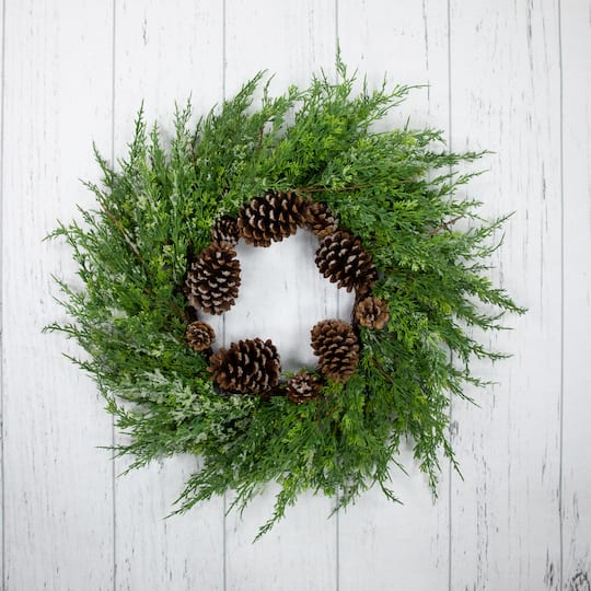 26" Frosted Cedar & Pinecone Christmas Wreath